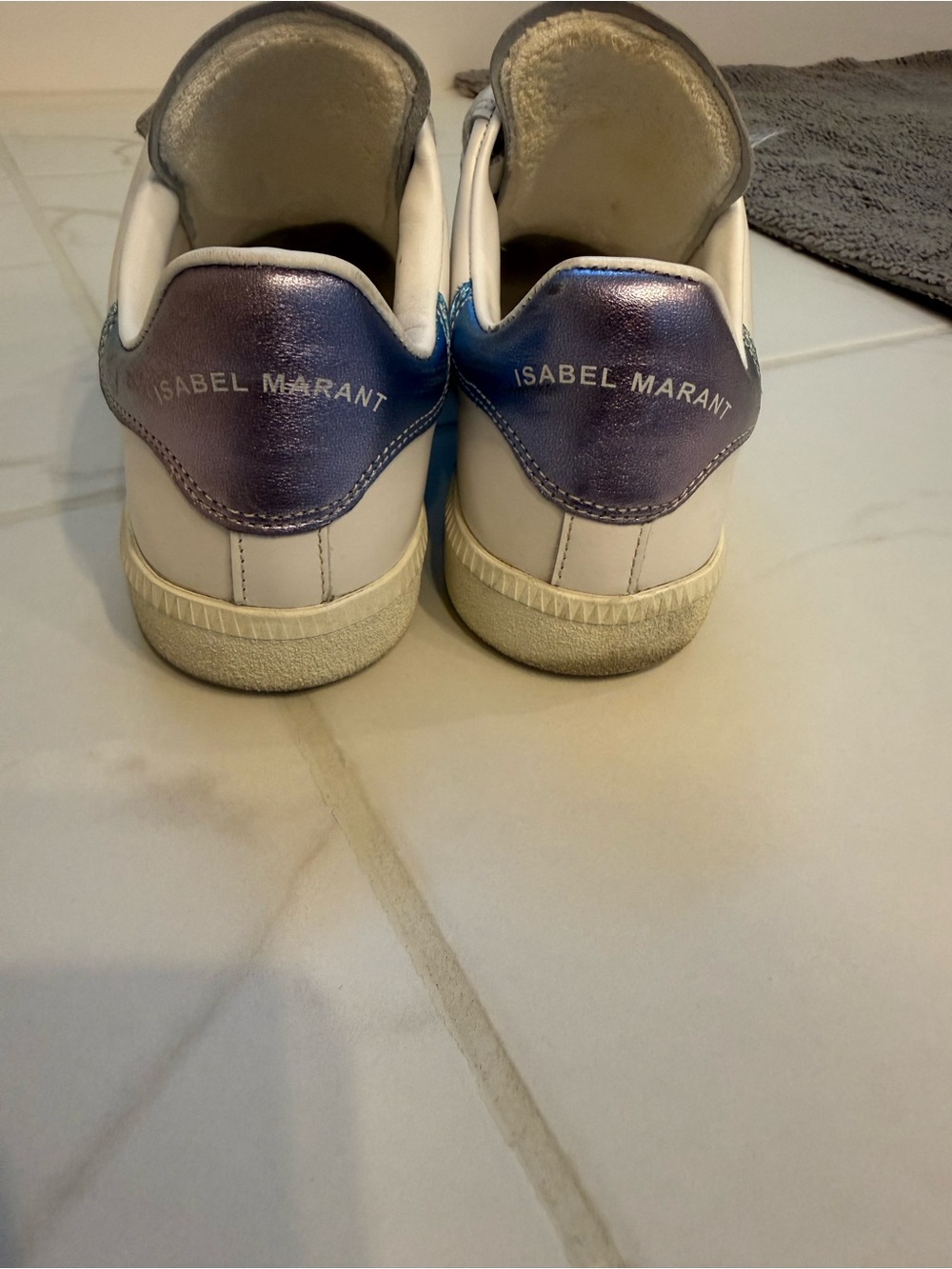 Isabel Marant White Leather Sneakers with Gray & Lilac Accents - Picture 2 of 4